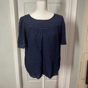Nanette Lepore Navy Short Sleeve Blouse Women's‎ Medium Chic Old Money Staple